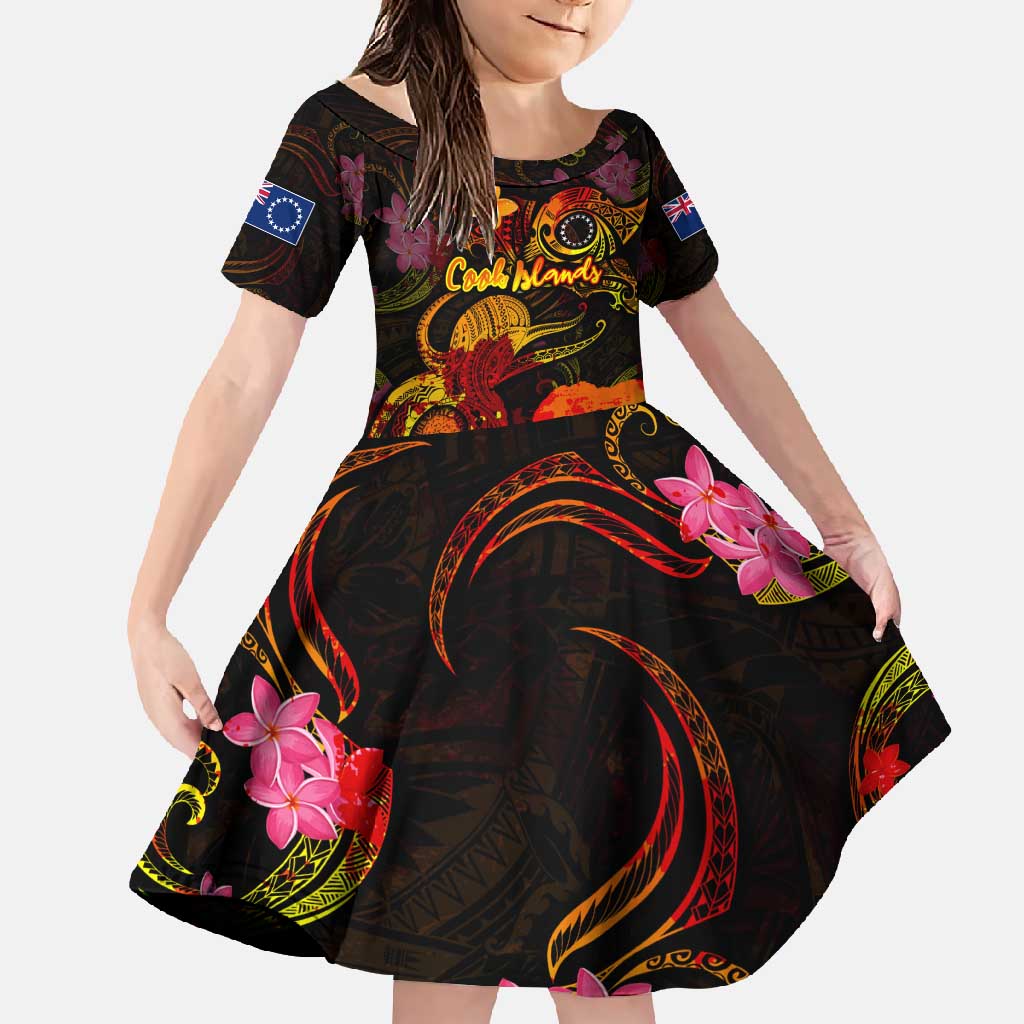 Cook Islands Family Matching Summer Maxi Dress and Hawaiian Shirt Octopus Plumeria Polynesian Tattoo DT02 Daughter's Dress Black - Polynesian Pride