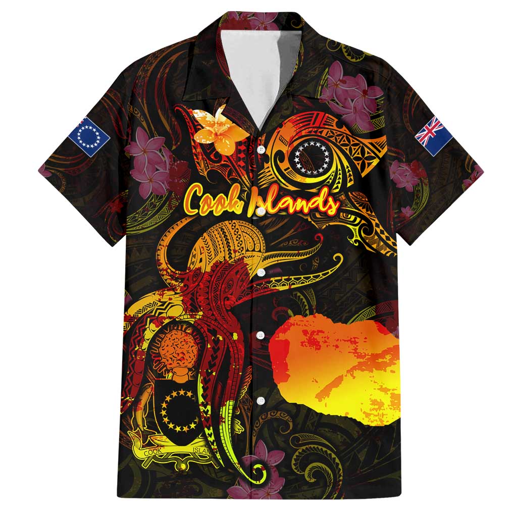 Cook Islands Family Matching Summer Maxi Dress and Hawaiian Shirt Octopus Plumeria Polynesian Tattoo DT02 Dad's Shirt - Short Sleeve Black - Polynesian Pride