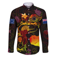 Cook Islands Family Matching Summer Maxi Dress and Hawaiian Shirt Octopus Plumeria Polynesian Tattoo DT02 Dad's Shirt - Long Sleeve Black - Polynesian Pride