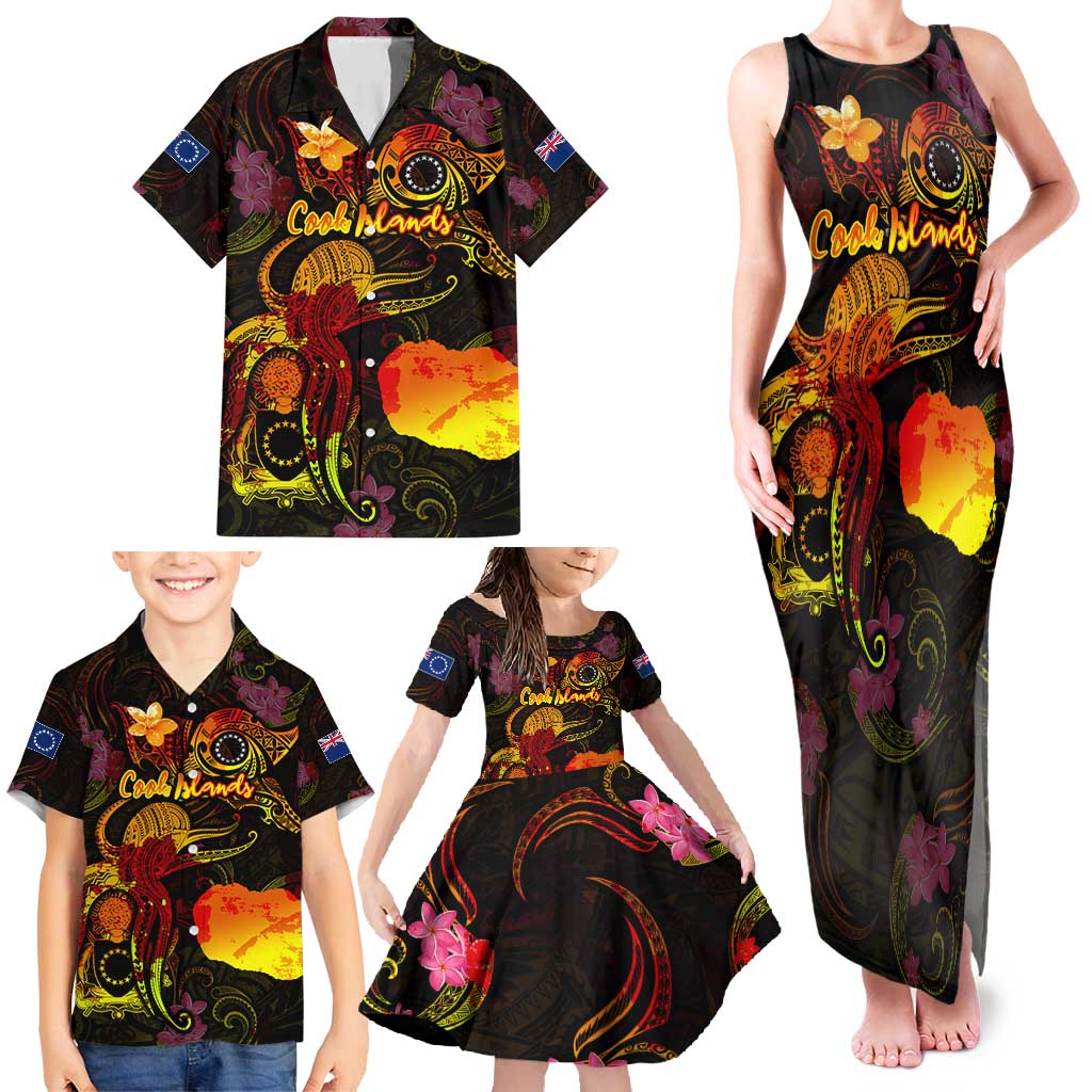 Cook Islands Family Matching Tank Maxi Dress and Hawaiian Shirt Octopus Plumeria Polynesian Tattoo DT02 - Polynesian Pride
