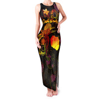 Cook Islands Family Matching Tank Maxi Dress and Hawaiian Shirt Octopus Plumeria Polynesian Tattoo DT02 Mom's Dress Black - Polynesian Pride