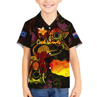 Cook Islands Family Matching Tank Maxi Dress and Hawaiian Shirt Octopus Plumeria Polynesian Tattoo DT02 Son's Shirt Black - Polynesian Pride