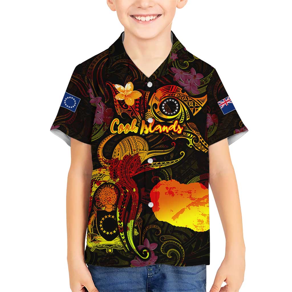 Cook Islands Kid Hawaiian Shirt Octopus Plumeria Polynesian Tattoo DT02 Kid Black - Polynesian Pride