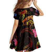 Cook Islands Kid Short Sleeve Dress Octopus Plumeria Polynesian Tattoo