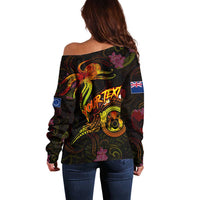 Cook Islands Off Shoulder Sweater Octopus Plumeria Polynesian Tattoo