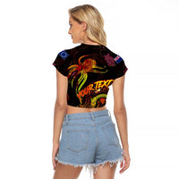 Cook Islands Raglan Cropped T Shirt Octopus Plumeria Polynesian Tattoo