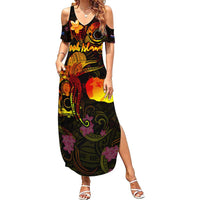 Cook Islands Summer Maxi Dress Octopus Plumeria Polynesian Tattoo DT02 Women Black - Polynesian Pride