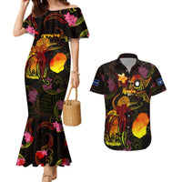 Nauru Couples Matching Mermaid Dress and Hawaiian Shirt Octopus Plumeria Polynesian Tattoo DT02 Black - Polynesian Pride