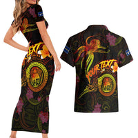 Nauru Couples Matching Short Sleeve Bodycon Dress and Hawaiian Shirt Octopus Plumeria Polynesian Tattoo DT02 - Polynesian Pride