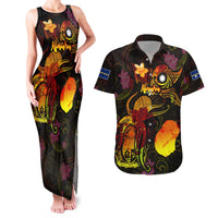 Nauru Couples Matching Tank Maxi Dress and Hawaiian Shirt Octopus Plumeria Polynesian Tattoo DT02 Black - Polynesian Pride