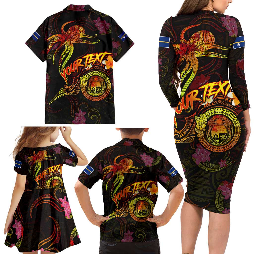 Nauru Family Matching Long Sleeve Bodycon Dress and Hawaiian Shirt Octopus Plumeria Polynesian Tattoo DT02 - Polynesian Pride