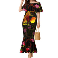 Nauru Family Matching Mermaid Dress and Hawaiian Shirt Octopus Plumeria Polynesian Tattoo DT02 Mom's Dress Black - Polynesian Pride