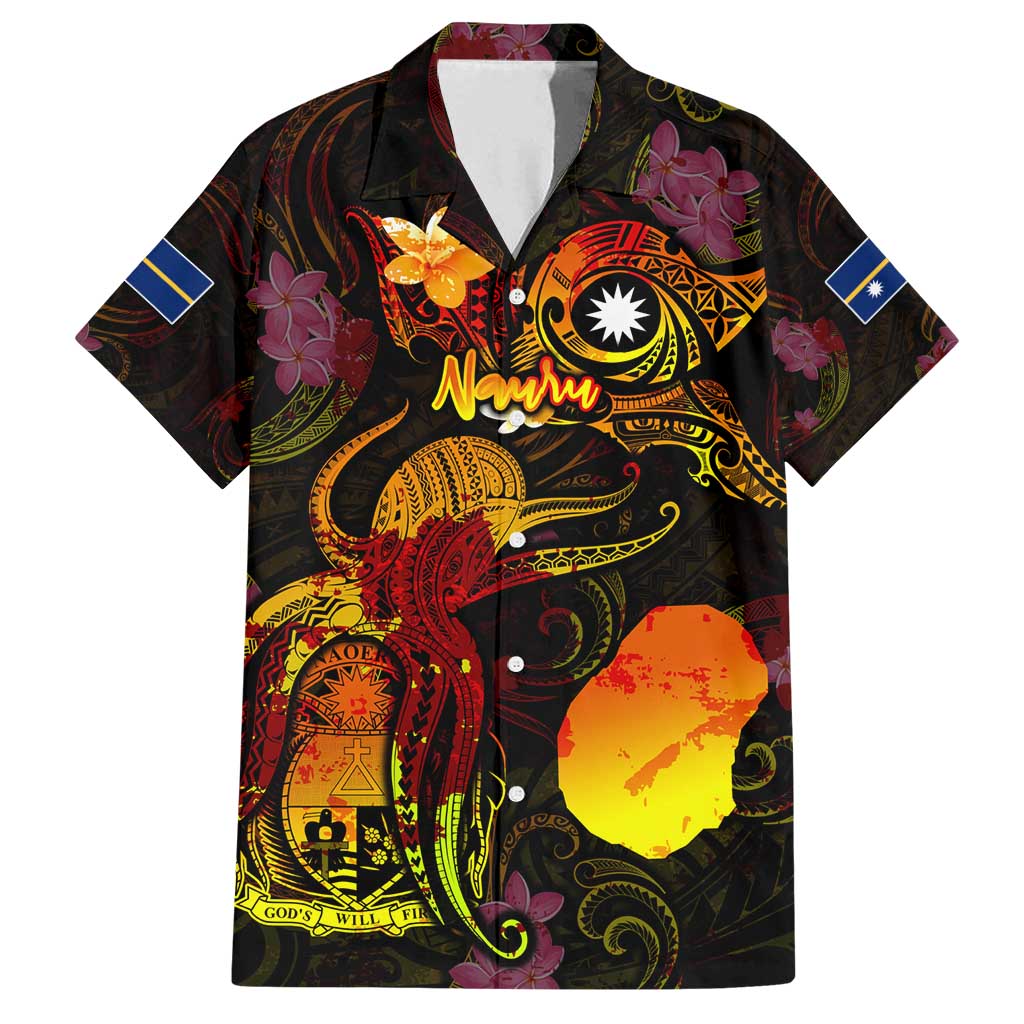 Nauru Family Matching Off Shoulder Maxi Dress and Hawaiian Shirt Octopus Plumeria Polynesian Tattoo DT02 Dad's Shirt - Short Sleeve Black - Polynesian Pride