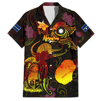 Nauru Family Matching Off Shoulder Maxi Dress and Hawaiian Shirt Octopus Plumeria Polynesian Tattoo DT02 Dad's Shirt - Short Sleeve Black - Polynesian Pride