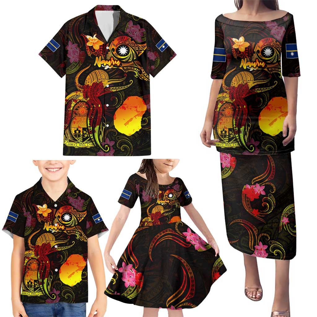 Nauru Family Matching Puletasi and Hawaiian Shirt Octopus Plumeria Polynesian Tattoo DT02 - Polynesian Pride