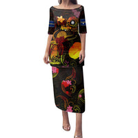 Nauru Family Matching Puletasi and Hawaiian Shirt Octopus Plumeria Polynesian Tattoo DT02 Mom's Dress Black - Polynesian Pride