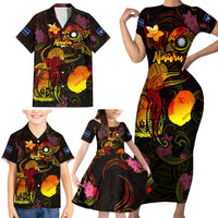 Nauru Family Matching Short Sleeve Bodycon Dress and Hawaiian Shirt Octopus Plumeria Polynesian Tattoo DT02 - Polynesian Pride
