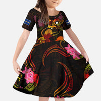 Nauru Family Matching Summer Maxi Dress and Hawaiian Shirt Octopus Plumeria Polynesian Tattoo DT02 Daughter's Dress Black - Polynesian Pride