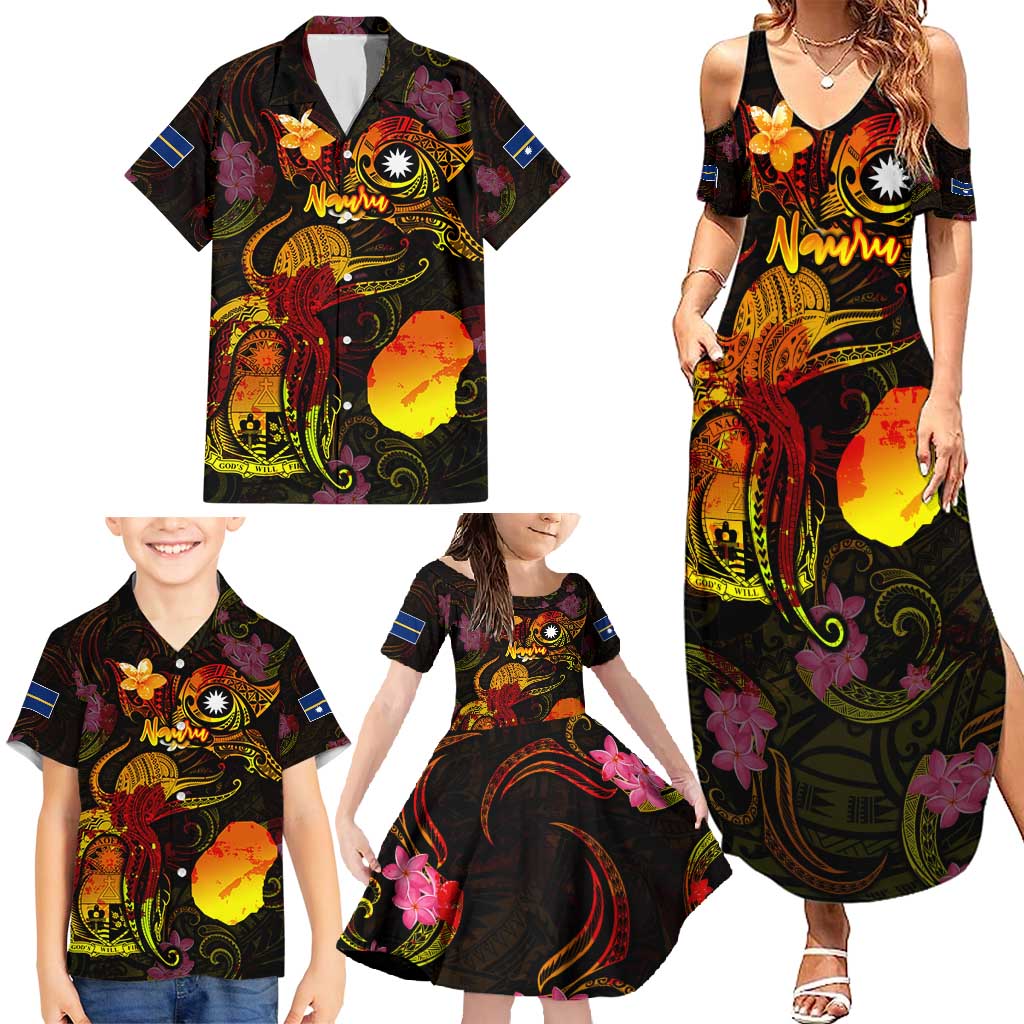 Nauru Family Matching Summer Maxi Dress and Hawaiian Shirt Octopus Plumeria Polynesian Tattoo DT02 - Polynesian Pride
