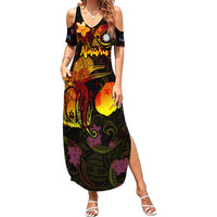 Nauru Family Matching Summer Maxi Dress and Hawaiian Shirt Octopus Plumeria Polynesian Tattoo DT02 Mom's Dress Black - Polynesian Pride