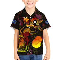 Nauru Family Matching Summer Maxi Dress and Hawaiian Shirt Octopus Plumeria Polynesian Tattoo DT02 Son's Shirt Black - Polynesian Pride