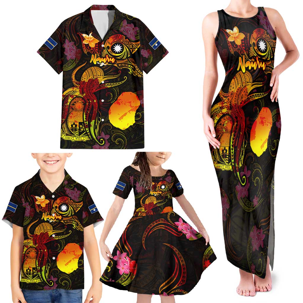 Nauru Family Matching Tank Maxi Dress and Hawaiian Shirt Octopus Plumeria Polynesian Tattoo