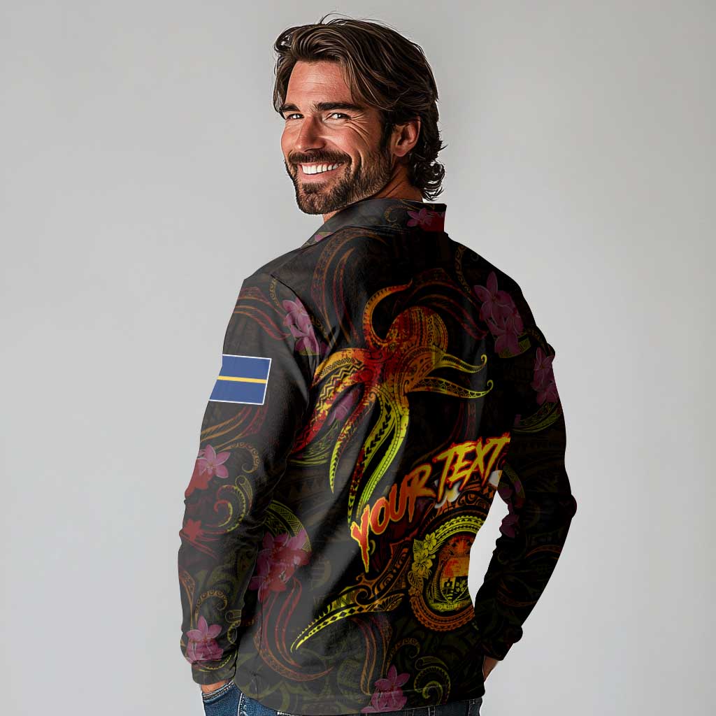 Nauru Long Sleeve Polo Shirt Octopus Plumeria Polynesian Tattoo