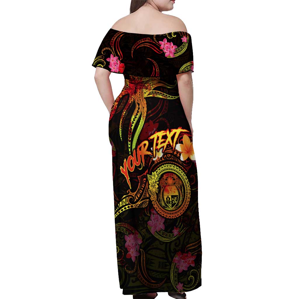 Nauru Off Shoulder Maxi Dress Octopus Plumeria Polynesian Tattoo