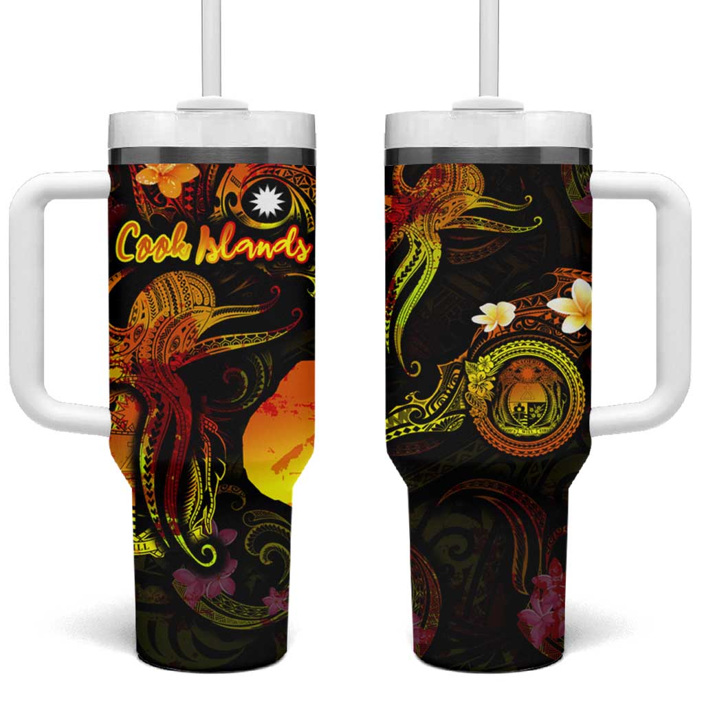 Nauru Tumbler With Handle Octopus Plumeria Polynesian Tattoo DT02 One Size: 40 oz Black - Polynesian Pride