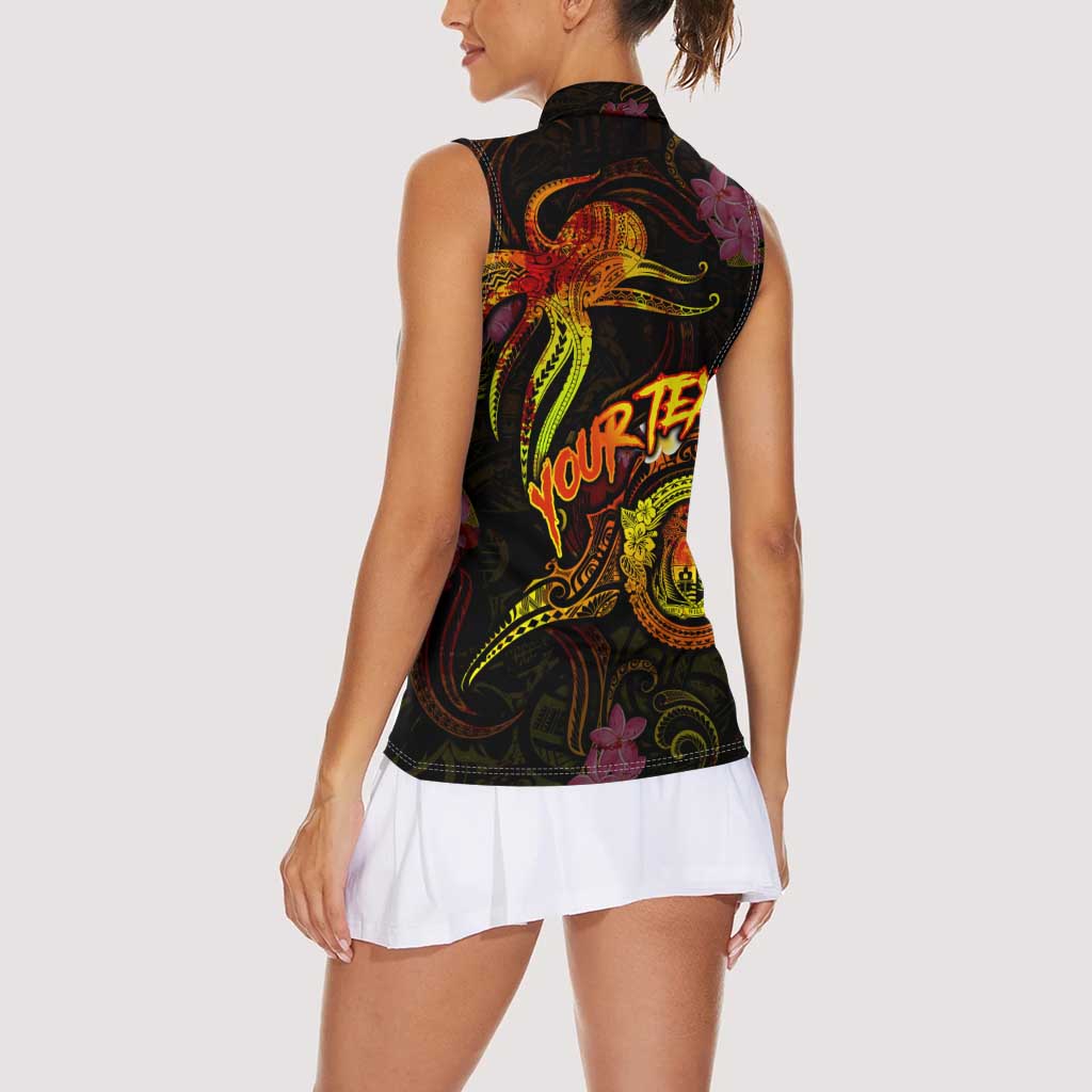 Nauru Women Sleeveless Polo Shirt Octopus Plumeria Polynesian Tattoo