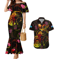 Tuvalu Couples Matching Mermaid Dress and Hawaiian Shirt Octopus Plumeria Polynesian Tattoo DT02 Black - Polynesian Pride