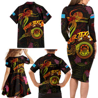 Tuvalu Family Matching Long Sleeve Bodycon Dress and Hawaiian Shirt Octopus Plumeria Polynesian Tattoo DT02 - Polynesian Pride