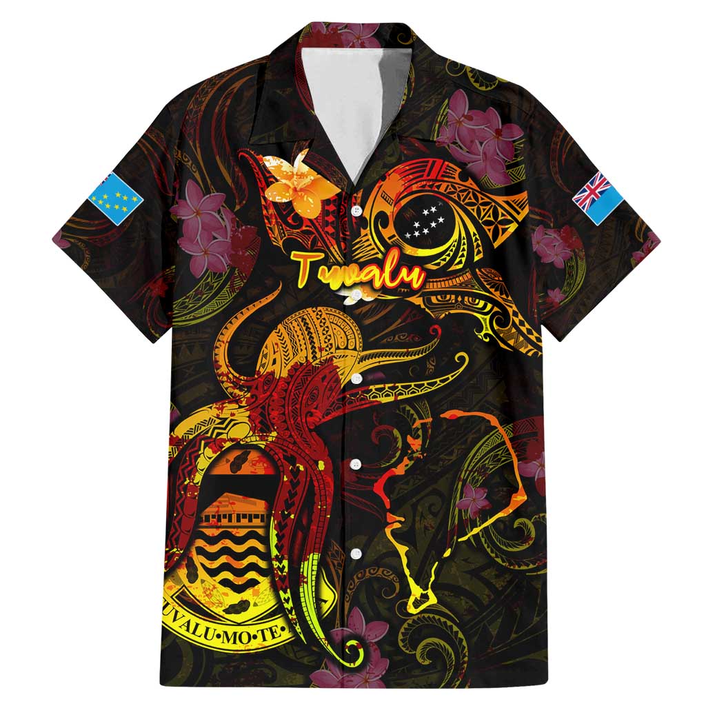 Tuvalu Family Matching Mermaid Dress and Hawaiian Shirt Octopus Plumeria Polynesian Tattoo DT02 Dad's Shirt - Short Sleeve Black - Polynesian Pride