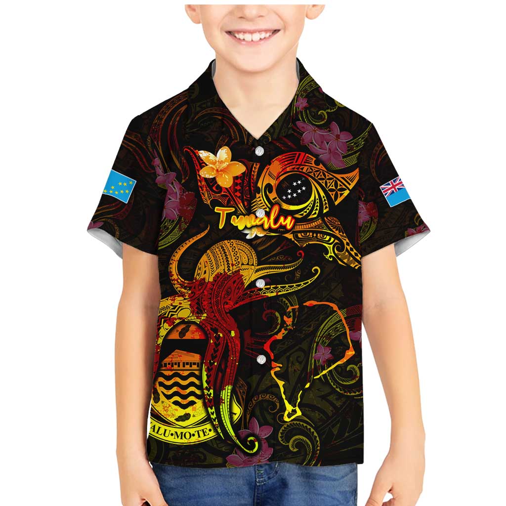 Tuvalu Family Matching Mermaid Dress and Hawaiian Shirt Octopus Plumeria Polynesian Tattoo DT02 Son's Shirt Black - Polynesian Pride