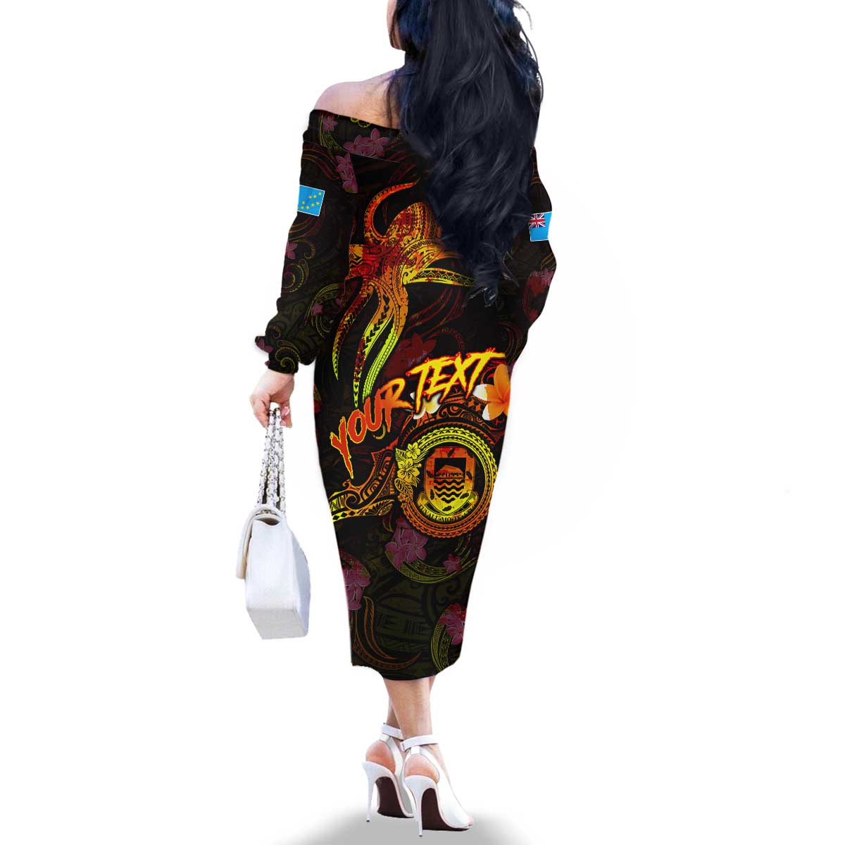 Tuvalu Family Matching Off The Shoulder Long Sleeve Dress and Hawaiian Shirt Octopus Plumeria Polynesian Tattoo DT02 - Polynesian Pride