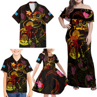 Tuvalu Family Matching Off Shoulder Maxi Dress and Hawaiian Shirt Octopus Plumeria Polynesian Tattoo DT02 - Polynesian Pride