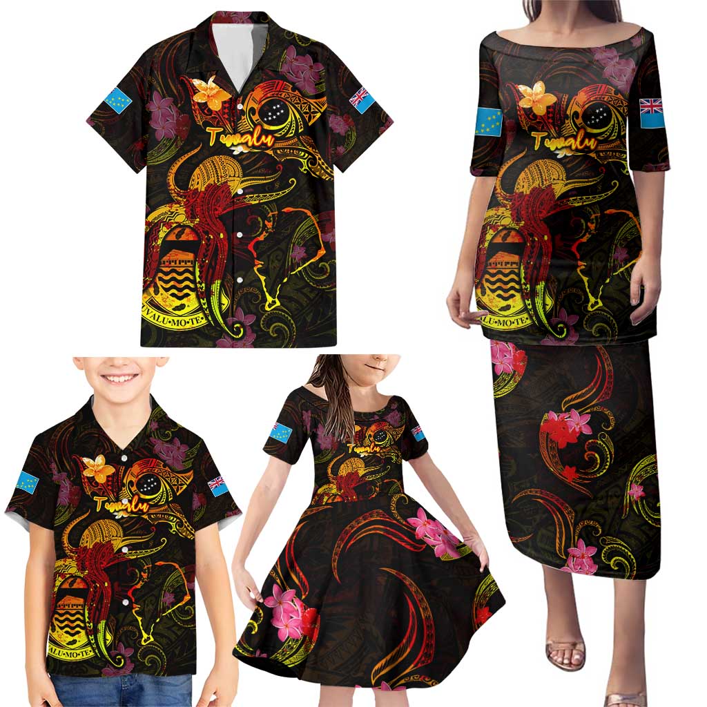 Tuvalu Family Matching Puletasi and Hawaiian Shirt Octopus Plumeria Polynesian Tattoo DT02 - Polynesian Pride