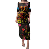 Tuvalu Family Matching Puletasi and Hawaiian Shirt Octopus Plumeria Polynesian Tattoo DT02 Mom's Dress Black - Polynesian Pride