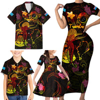 Tuvalu Family Matching Short Sleeve Bodycon Dress and Hawaiian Shirt Octopus Plumeria Polynesian Tattoo DT02 - Polynesian Pride