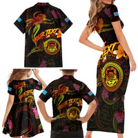 Tuvalu Family Matching Short Sleeve Bodycon Dress and Hawaiian Shirt Octopus Plumeria Polynesian Tattoo DT02 - Polynesian Pride