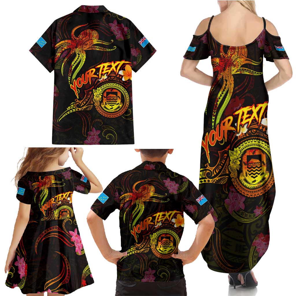 Tuvalu Family Matching Summer Maxi Dress and Hawaiian Shirt Octopus Plumeria Polynesian Tattoo DT02 - Polynesian Pride