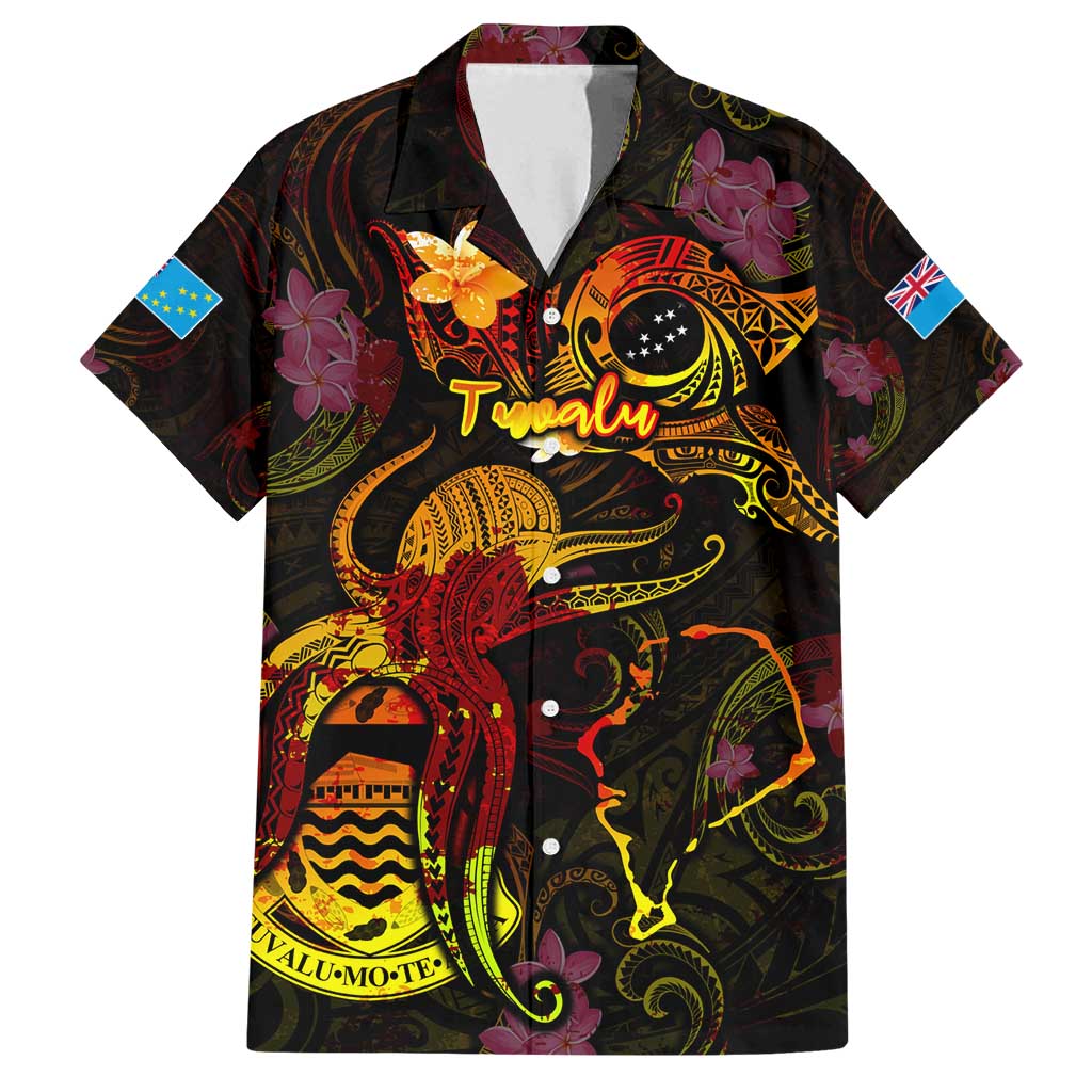 Tuvalu Family Matching Summer Maxi Dress and Hawaiian Shirt Octopus Plumeria Polynesian Tattoo DT02 Dad's Shirt - Short Sleeve Black - Polynesian Pride