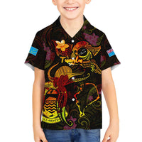 Tuvalu Family Matching Tank Maxi Dress and Hawaiian Shirt Octopus Plumeria Polynesian Tattoo DT02 Son's Shirt Black - Polynesian Pride