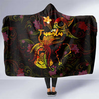 Tuvalu Hooded Blanket Octopus Plumeria Polynesian Tattoo DT02 One Size Black - Polynesian Pride