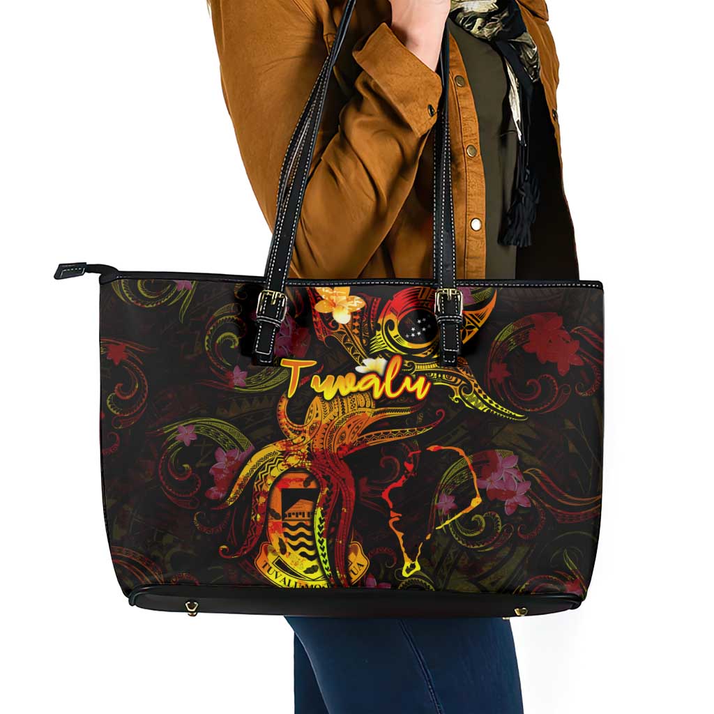 Tuvalu Leather Tote Bag Octopus Plumeria Polynesian Tattoo