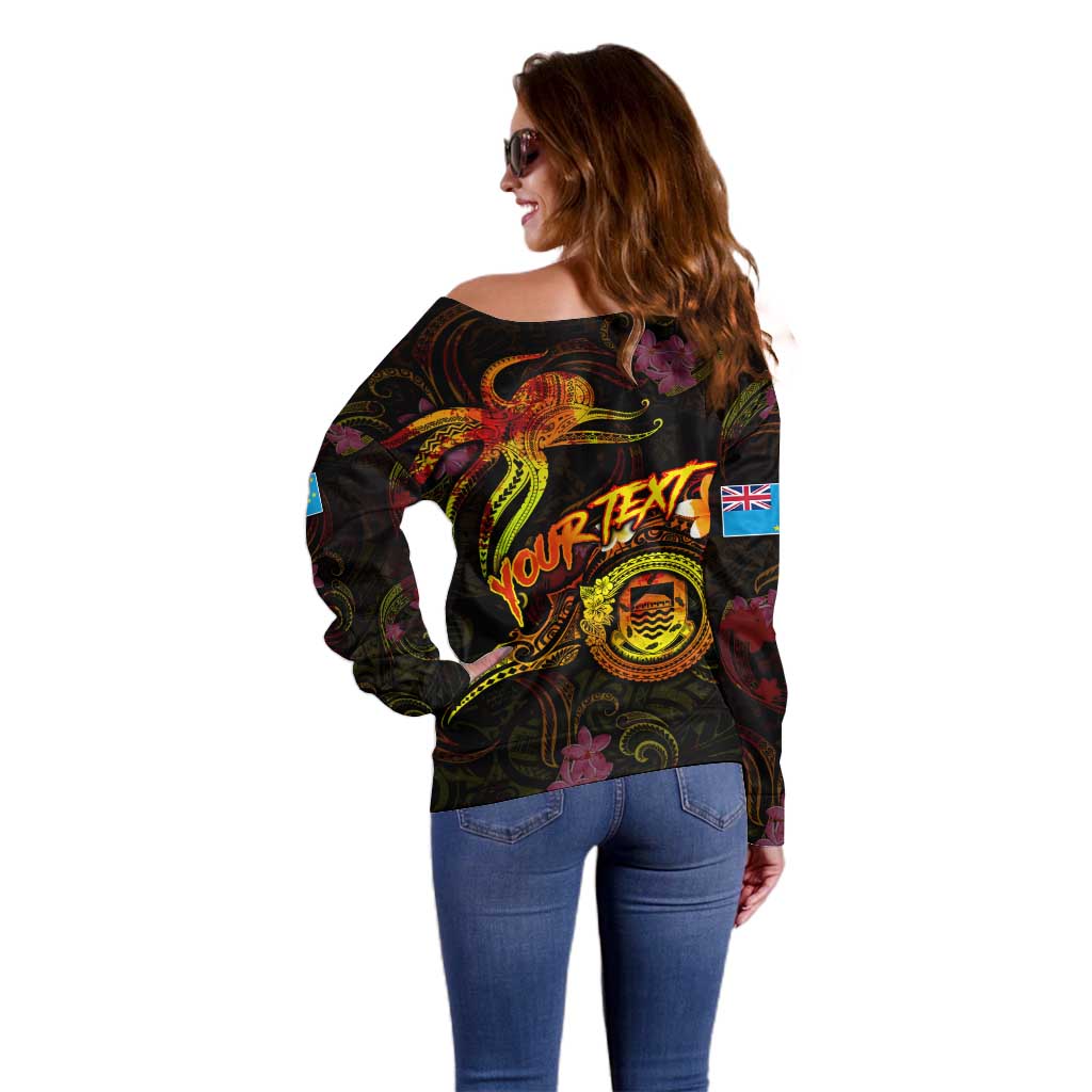 Tuvalu Off Shoulder Sweater Octopus Plumeria Polynesian Tattoo