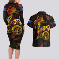 Northern Mariana Islands Couples Matching Long Sleeve Bodycon Dress and Hawaiian Shirt Octopus Plumeria Polynesian Tattoo DT02 - Polynesian Pride