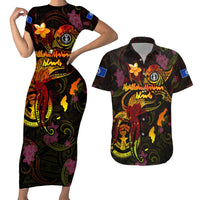 Northern Mariana Islands Couples Matching Short Sleeve Bodycon Dress and Hawaiian Shirt Octopus Plumeria Polynesian Tattoo DT02 Black - Polynesian Pride