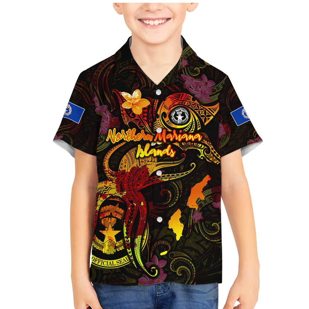 Northern Mariana Islands Family Matching Mermaid Dress and Hawaiian Shirt Octopus Plumeria Polynesian Tattoo DT02 Son's Shirt Black - Polynesian Pride