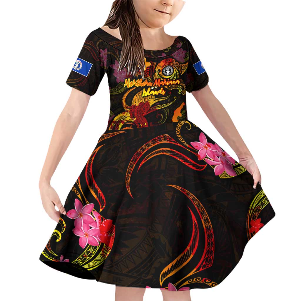 Northern Mariana Islands Family Matching Off Shoulder Short Dress and Hawaiian Shirt Octopus Plumeria Polynesian Tattoo DT02 Daughter's Dress Black - Polynesian Pride